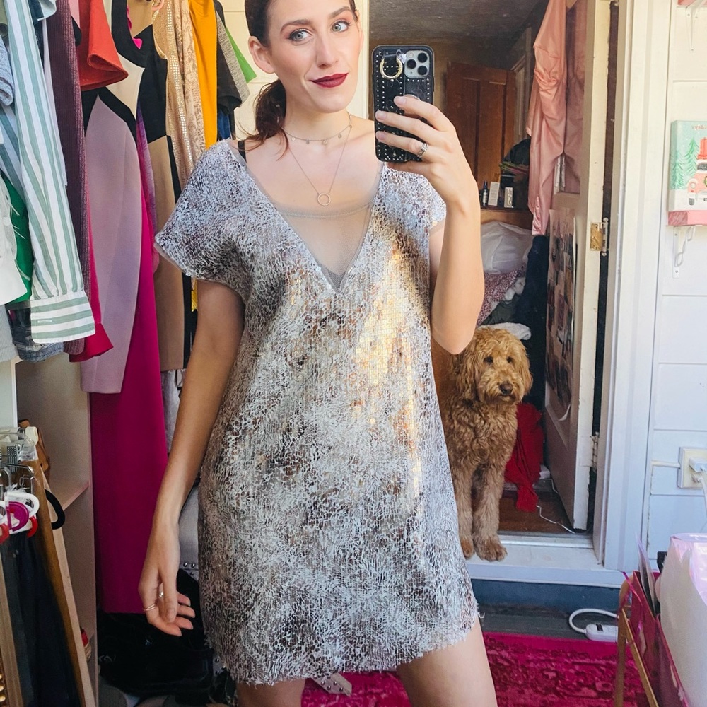 Dreamer' Mesh Inset free people Sequin T-Shirt Dress